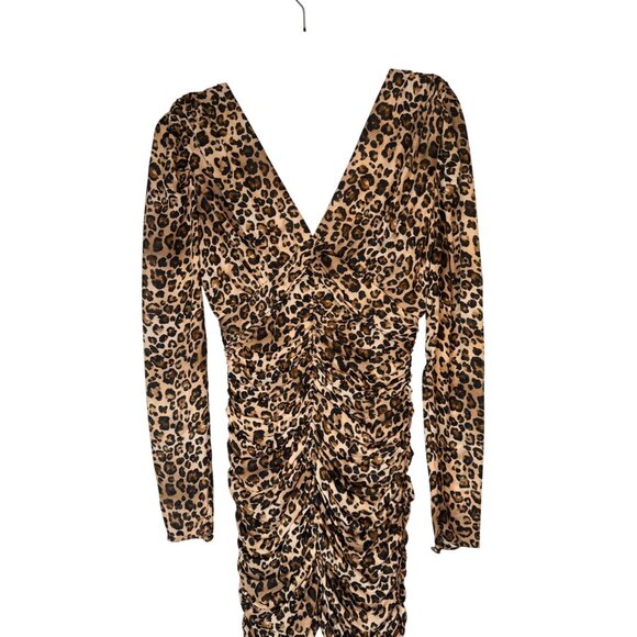 Nicholas Leopard Print Size 2 100% Silk Ruched Mini Dress V-Neck - Picture 4 of 16